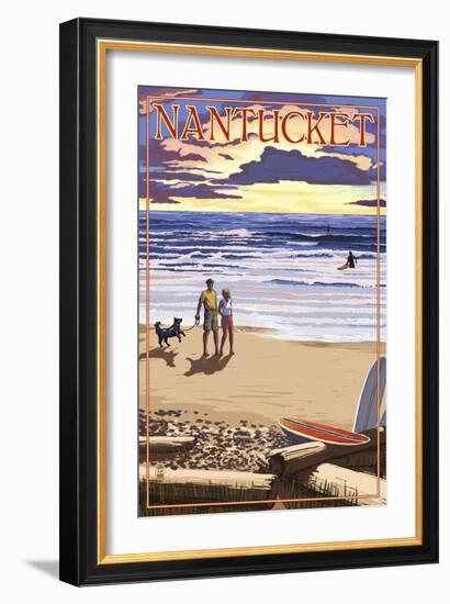 Nantucket, Massachusetts - Sunset Beach Scene-Lantern Press-Framed Art Print