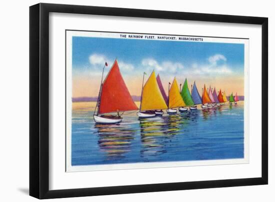 Nantucket, Massachusetts - View of the Rainbow Sailboat Fleet-Lantern Press-Framed Art Print