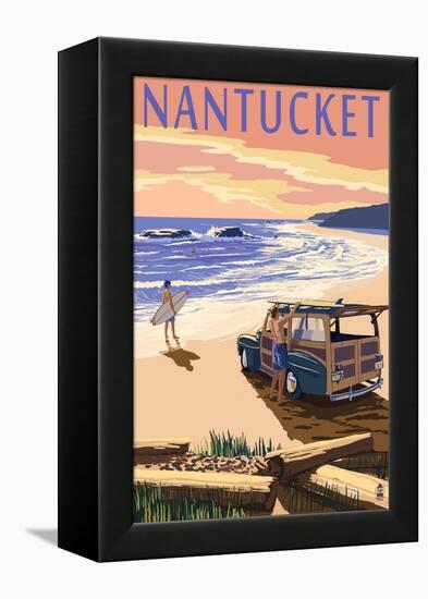 Nantucket, Massachusetts - Woody on Beach-Lantern Press-Framed Stretched Canvas