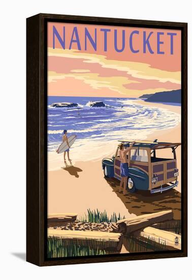 Nantucket, Massachusetts - Woody on Beach-Lantern Press-Framed Stretched Canvas