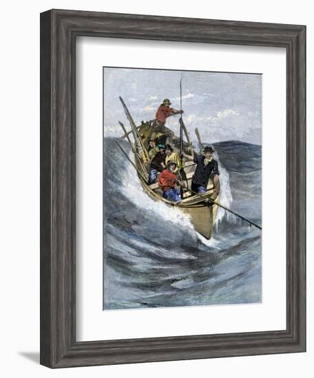 Nantucket Sleigh-Ride in Which a Longboat Is Pulled by a Harpoon Line Lodged in a Whale-null-Framed Giclee Print