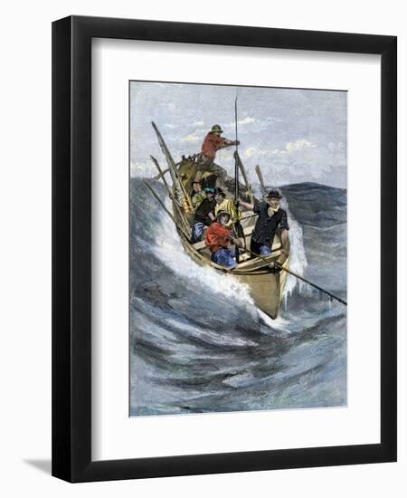 Nantucket Sleigh-Ride in Which a Longboat Is Pulled by a Harpoon Line Lodged in a Whale-null-Framed Giclee Print