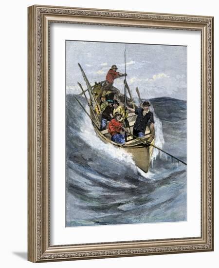Nantucket Sleigh-Ride in Which a Longboat Is Pulled by a Harpoon Line Lodged in a Whale-null-Framed Giclee Print