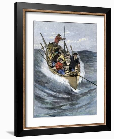 Nantucket Sleigh-Ride in Which a Longboat Is Pulled by a Harpoon Line Lodged in a Whale-null-Framed Giclee Print