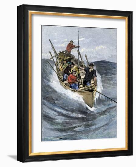 Nantucket Sleigh-Ride in Which a Longboat Is Pulled by a Harpoon Line Lodged in a Whale-null-Framed Giclee Print