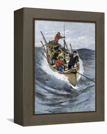 Nantucket Sleigh-Ride in Which a Longboat Is Pulled by a Harpoon Line Lodged in a Whale-null-Framed Premier Image Canvas