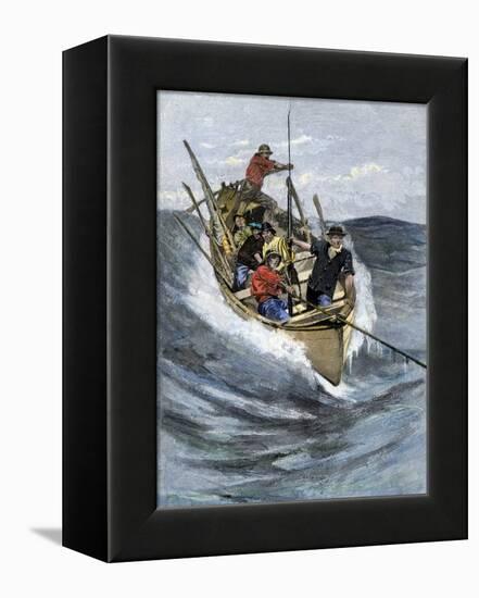 Nantucket Sleigh-Ride in Which a Longboat Is Pulled by a Harpoon Line Lodged in a Whale-null-Framed Premier Image Canvas