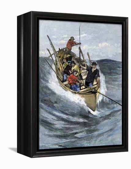 Nantucket Sleigh-Ride in Which a Longboat Is Pulled by a Harpoon Line Lodged in a Whale-null-Framed Premier Image Canvas