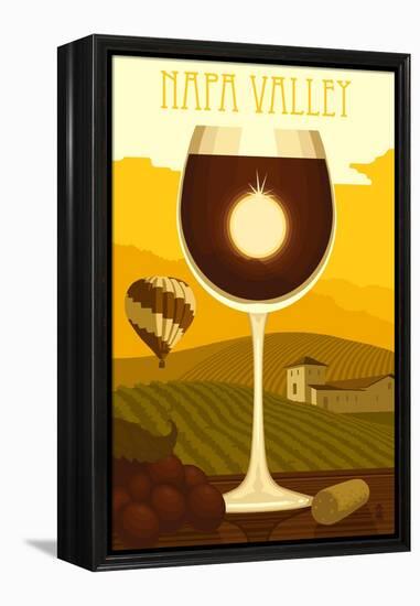 Napa Valley, California - Wine Glass and Vineyard-Lantern Press-Framed Stretched Canvas