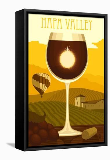 Napa Valley, California - Wine Glass and Vineyard-Lantern Press-Framed Stretched Canvas