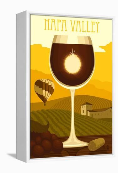 Napa Valley, California - Wine Glass and Vineyard-Lantern Press-Framed Stretched Canvas