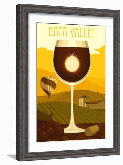 Napa Valley, California - Wine Glass and Vineyard-Lantern Press-Framed Art Print