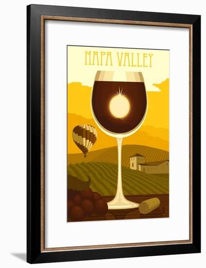 Napa Valley, California - Wine Glass and Vineyard-Lantern Press-Framed Art Print