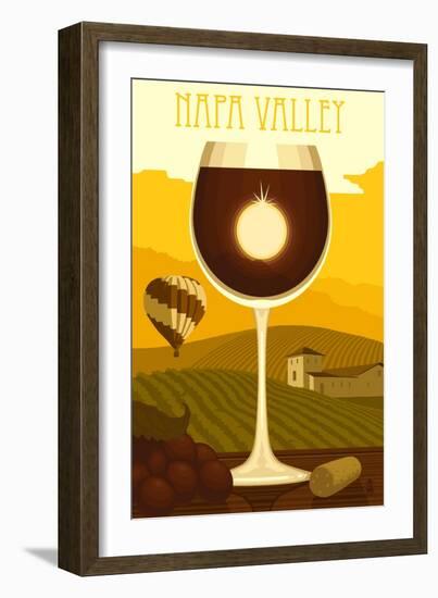 Napa Valley, California - Wine Glass and Vineyard-Lantern Press-Framed Art Print