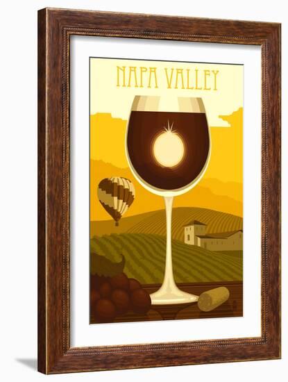 Napa Valley, California - Wine Glass and Vineyard-Lantern Press-Framed Art Print