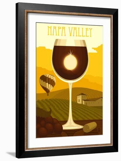 Napa Valley, California - Wine Glass and Vineyard-Lantern Press-Framed Art Print