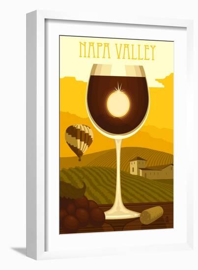 Napa Valley, California - Wine Glass and Vineyard-Lantern Press-Framed Art Print