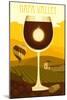 Napa Valley, California - Wine Glass and Vineyard-Lantern Press-Mounted Art Print