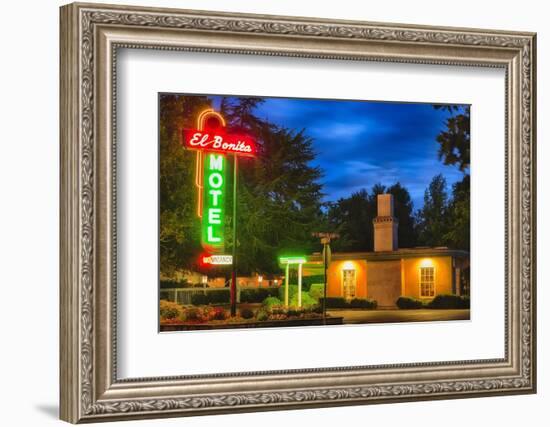 Napa Valley Motel Neon Sign-George Oze-Framed Photographic Print