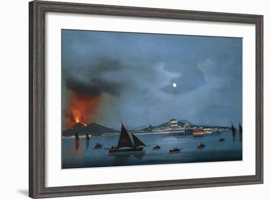 Naples as Seen from Sea with Vesuvius Erupting, Gouache-null-Framed Giclee Print