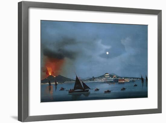 Naples as Seen from Sea with Vesuvius Erupting, Gouache-null-Framed Giclee Print