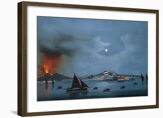 Naples as Seen from Sea with Vesuvius Erupting, Gouache-null-Framed Giclee Print