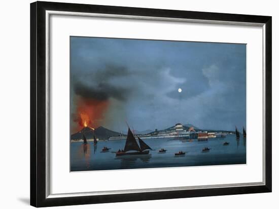 Naples as Seen from Sea with Vesuvius Erupting, Gouache-null-Framed Giclee Print