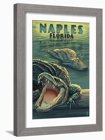 Naples, Florida - Alligators-Lantern Press-Framed Art Print