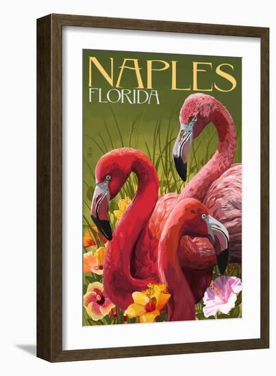 Naples, Florida - Flamingos-Lantern Press-Framed Art Print