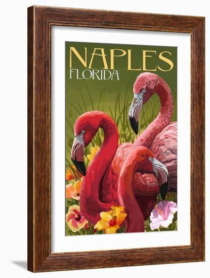 Naples, Florida - Flamingos-Lantern Press-Framed Art Print