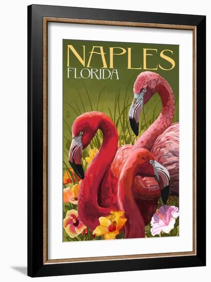 Naples, Florida - Flamingos-Lantern Press-Framed Art Print