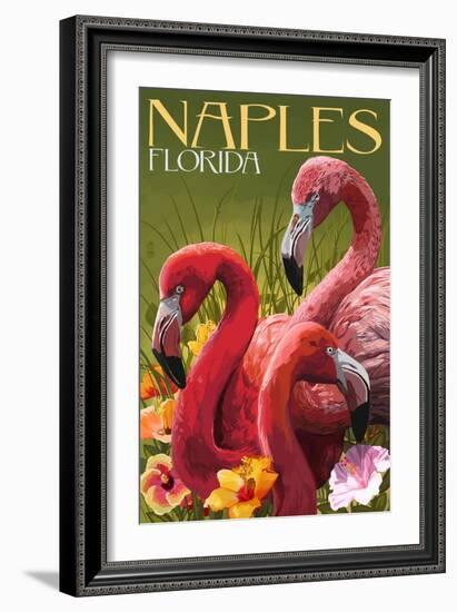 Naples, Florida - Flamingos-Lantern Press-Framed Art Print