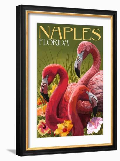 Naples, Florida - Flamingos-Lantern Press-Framed Art Print