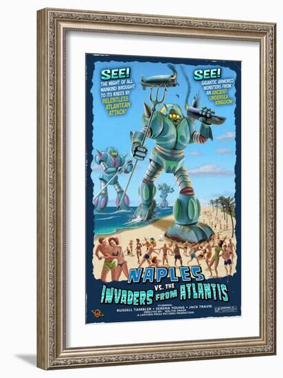 Naples, Florida - Naples vs. Atlantean Invaders-Lantern Press-Framed Art Print