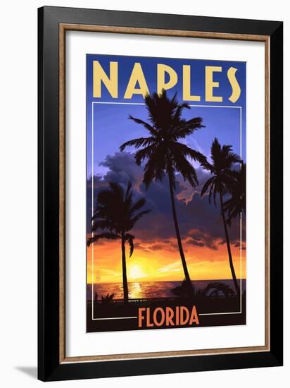 Naples, Florida - Palms and Sunset-Lantern Press-Framed Art Print