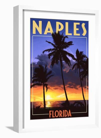 Naples, Florida - Palms and Sunset-Lantern Press-Framed Art Print