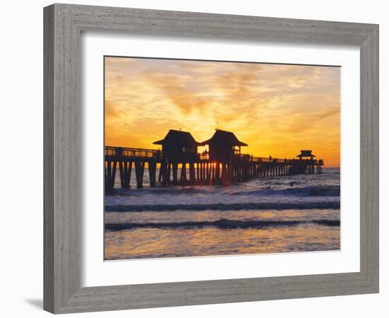 Naples, Florida, USA. People Gathered on the Pier at Sunset-Fraser Hall-Framed Photographic Print