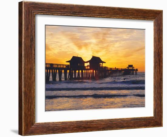 Naples, Florida, USA. People Gathered on the Pier at Sunset-Fraser Hall-Framed Photographic Print