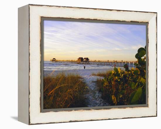 Naples, Florida, USA. Sunset at the Beach and Pier-Fraser Hall-Framed Premier Image Canvas