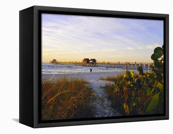 Naples, Florida, USA. Sunset at the Beach and Pier-Fraser Hall-Framed Premier Image Canvas