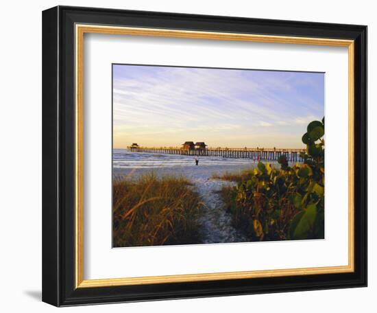 Naples, Florida, USA. Sunset at the Beach and Pier-Fraser Hall-Framed Photographic Print