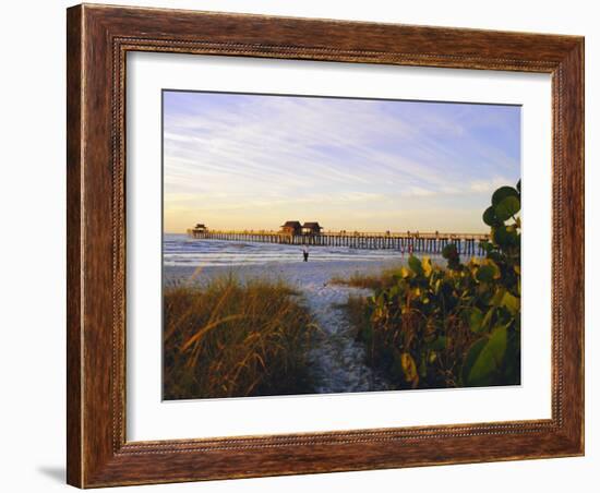 Naples, Florida, USA. Sunset at the Beach and Pier-Fraser Hall-Framed Photographic Print