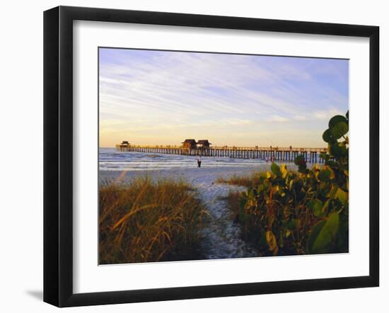 Naples, Florida, USA. Sunset at the Beach and Pier-Fraser Hall-Framed Photographic Print