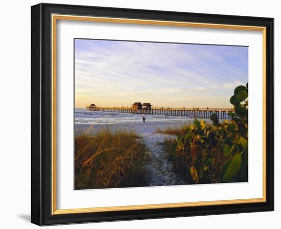 Naples, Florida, USA. Sunset at the Beach and Pier-Fraser Hall-Framed Photographic Print