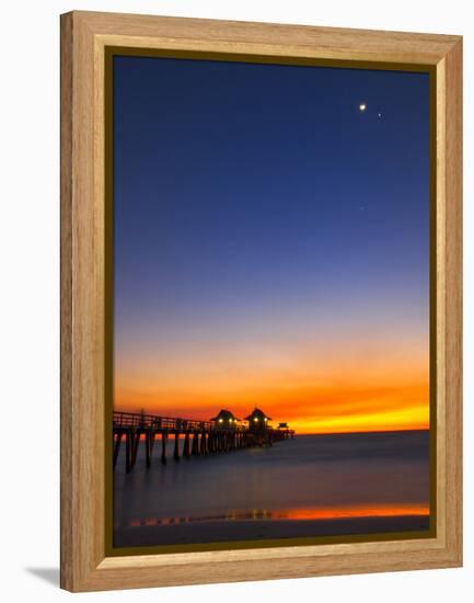 Naples Pier at Sunset with Crescent Moon, Jupiter and Venus-Frances Gallogly-Framed Premier Image Canvas