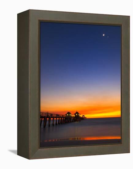 Naples Pier at Sunset with Crescent Moon, Jupiter and Venus-Frances Gallogly-Framed Premier Image Canvas