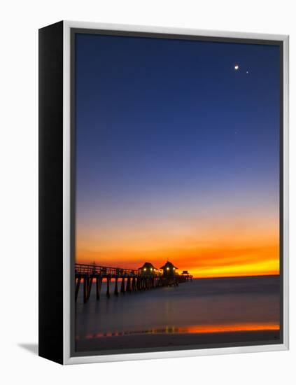 Naples Pier at Sunset with Crescent Moon, Jupiter and Venus-Frances Gallogly-Framed Premier Image Canvas