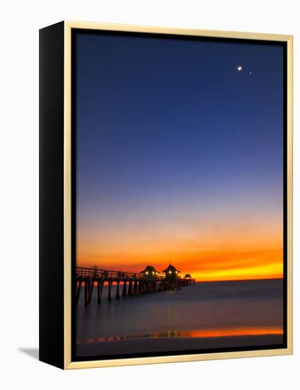 Naples Pier at Sunset with Crescent Moon, Jupiter and Venus-Frances Gallogly-Framed Premier Image Canvas