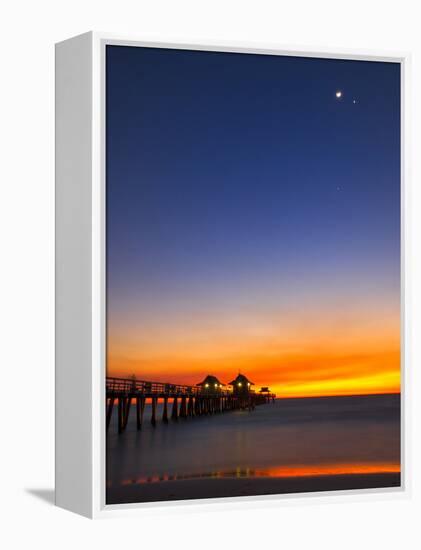 Naples Pier at Sunset with Crescent Moon, Jupiter and Venus-Frances Gallogly-Framed Premier Image Canvas