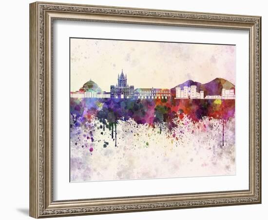 Naples Skyline in Watercolor Background-paulrommer-Framed Art Print